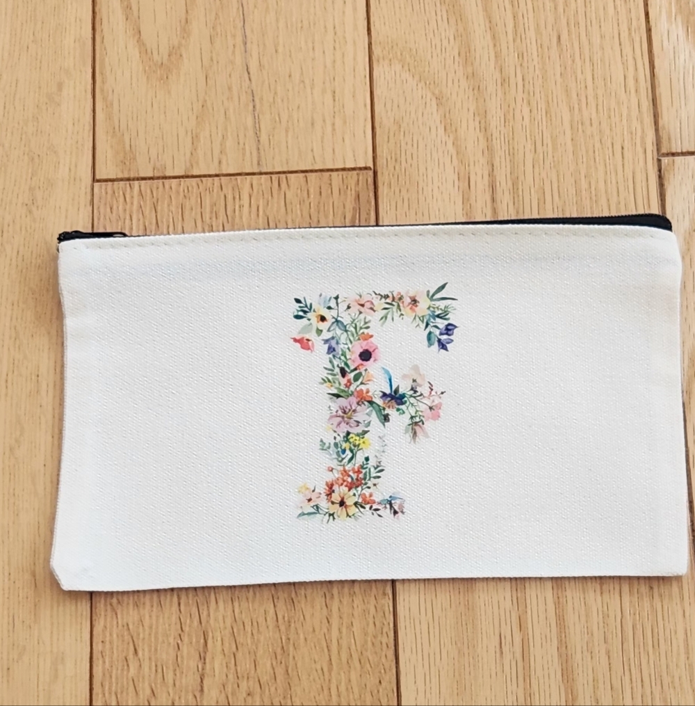 Initial F Floral Letter Organizing Zippered Pouch Or A Makeup Pouch